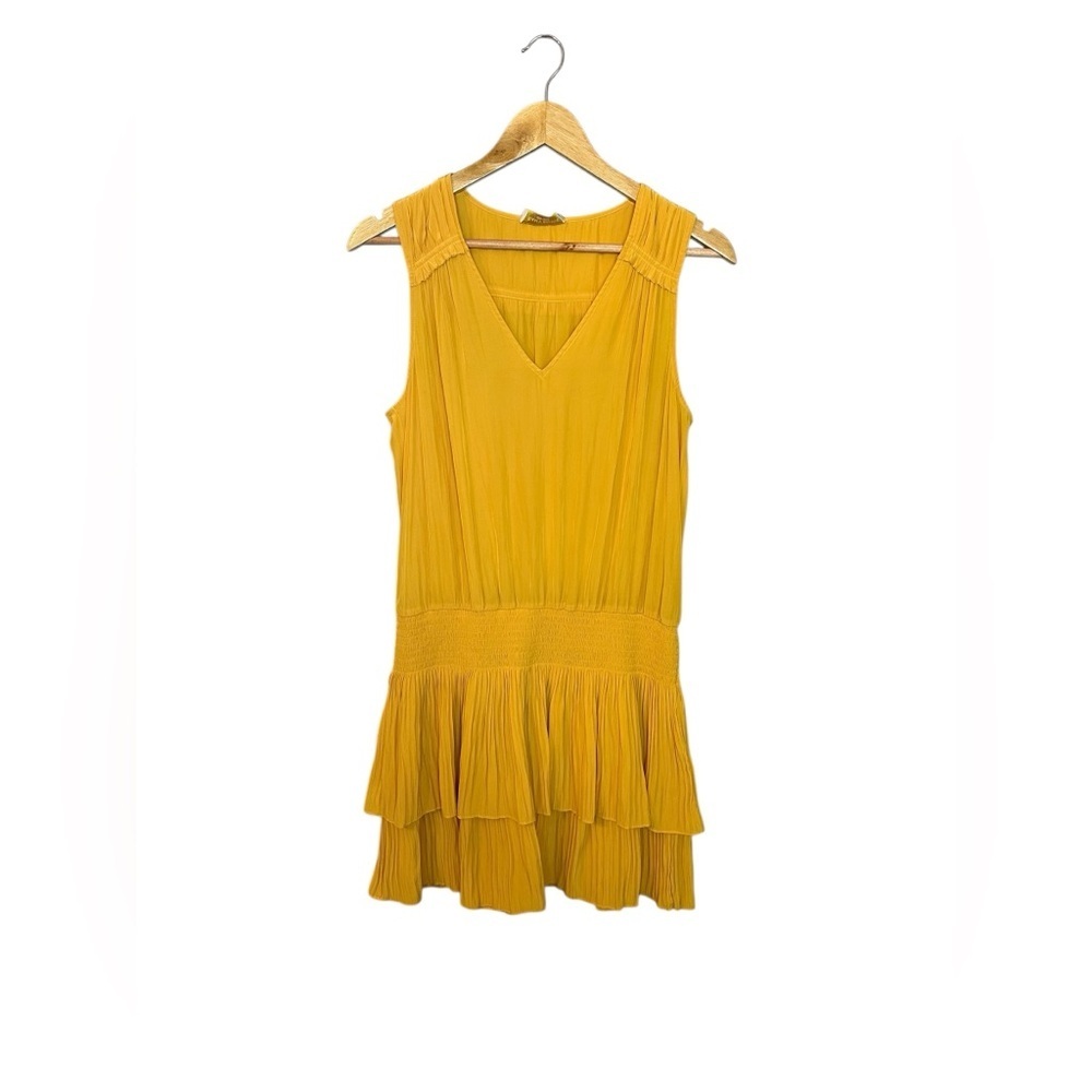 RAMY BROOK Caitlin Tiered Mini Dress Yellow V-Neck Ruffle Medium - Picture 2 of 8